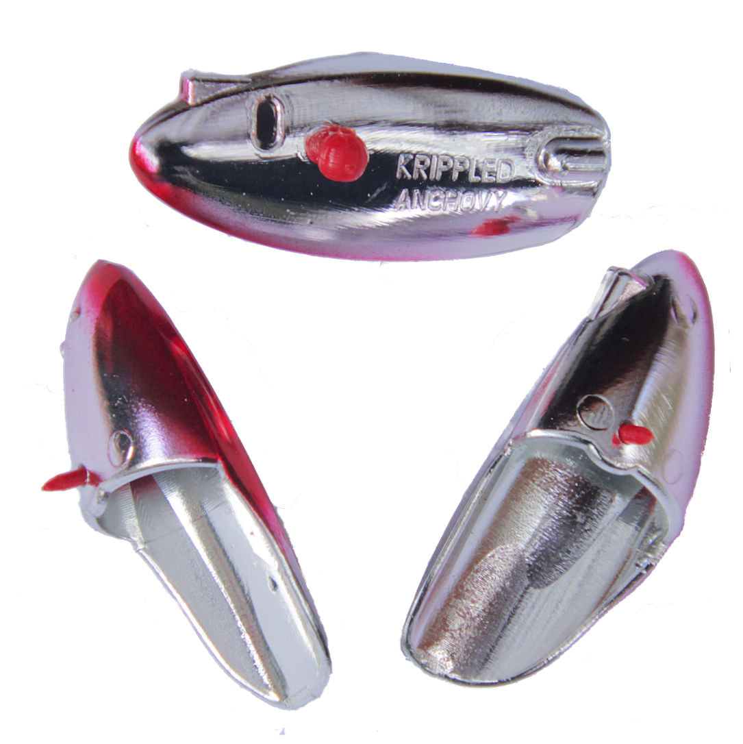 bloody nose fishing lure Krippled Anchovy Unrigged 3-pack #319- Bloody Nose on Krome – Krippled Fishing Lures, USA